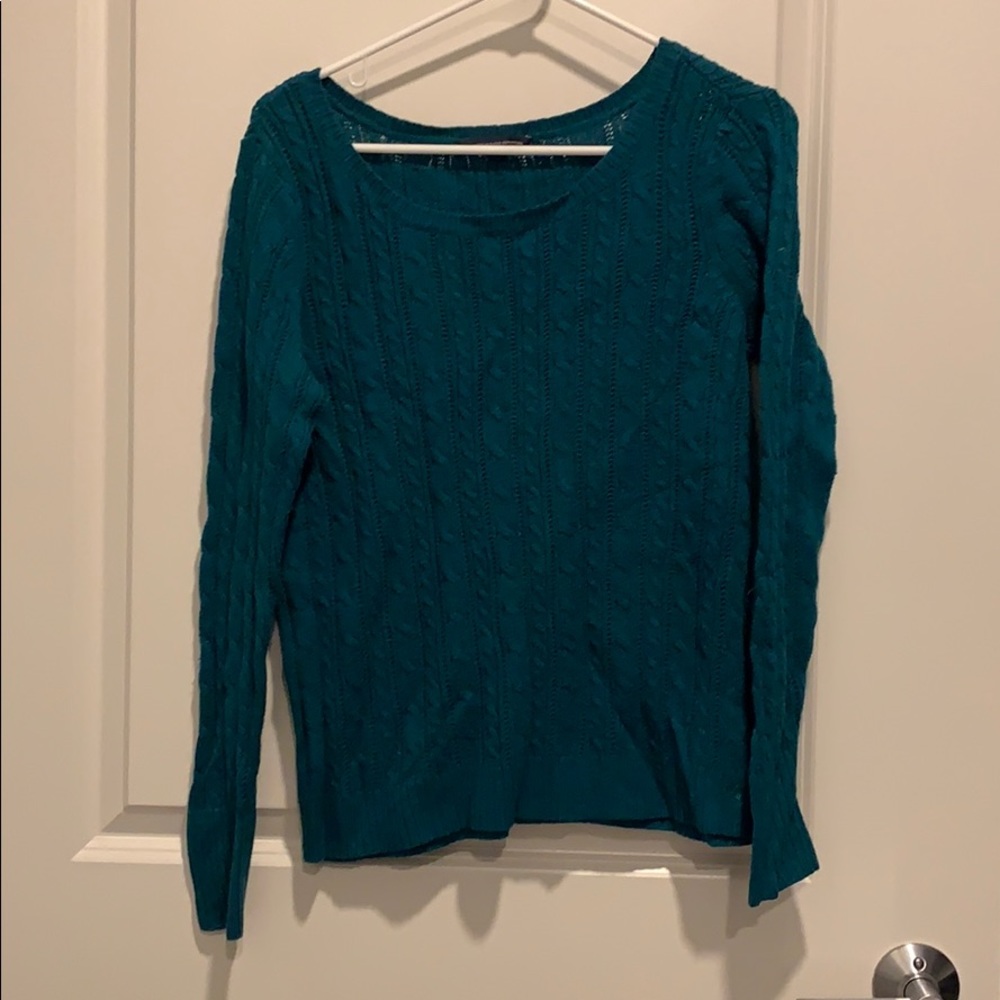 Dark green cable knit sweater